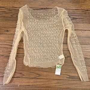 NWT Pearl Rhinestone Sheer Mesh Crop